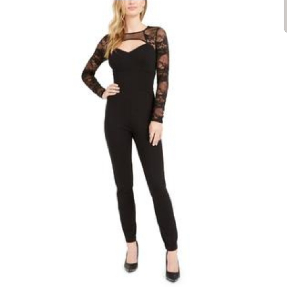 NWT Guess Kristine Cut-Out Longsleeve Lace Floral Jumpsuit